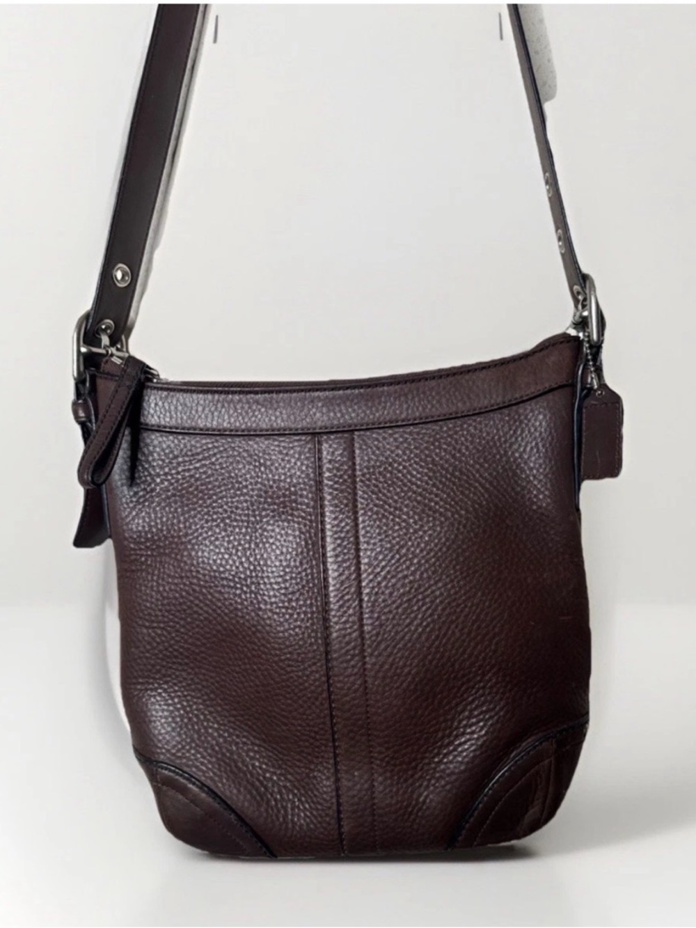 COACH PEBBLE Brown Leather Silver Tone Hardware CROSSBODY Bag F12319 - Picture 3 of 15